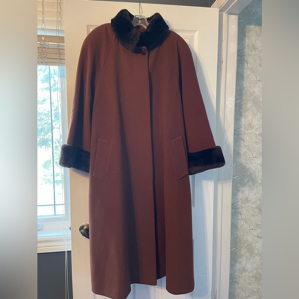 London Fog Brown Wool Coat with Fur Trim